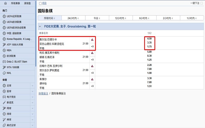 国际象棋博彩必须根据博彩公司提供的赔率进行投注。